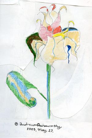 The Flower. Andrew Praiseworthy. Illustration to the book of poetry Admirer of Beauty. Colour pencils, paper appliqué, May 27 of 2009